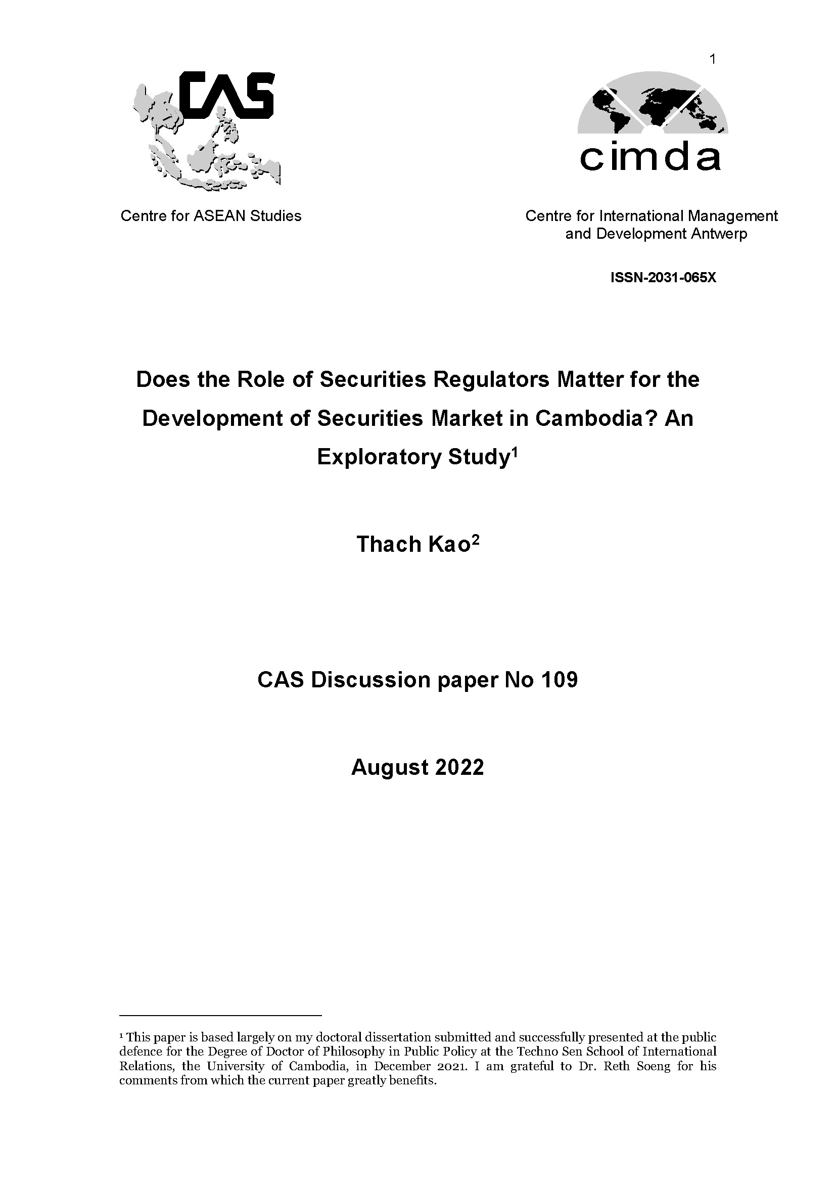 Does the Role of Securities Regulators Matter for the Development of Securities Market in Cambodia?