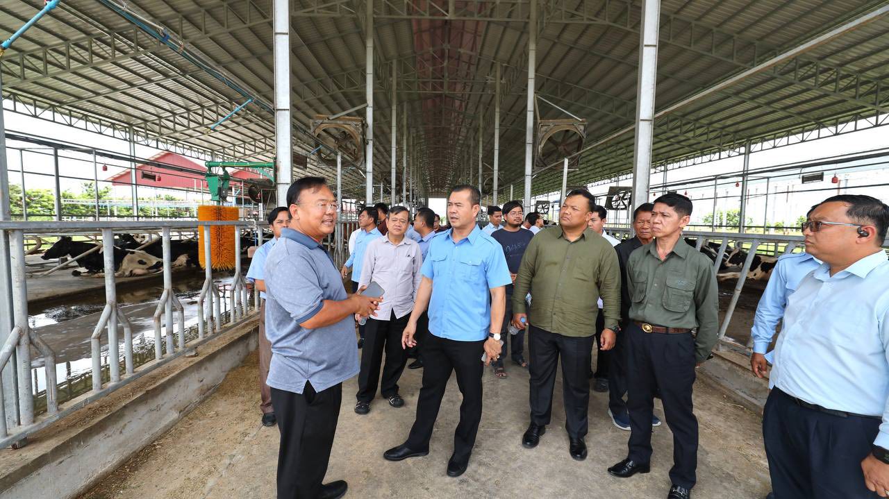 ឯកឧត្តមបណ្ឌិត កៅ ថាច ដឹកនាំសហការី អញ្ជើញទស្សនកិច្ច ពិនិត្យមើលកសិដ្ឋាន មូមូ ហ្វាម (Moo Moo Farms) ចិញ្ចឹមគោយកទឹកដោះបែបធម្មជាតិ ស្ថិតនៅសង្កាត់ បារ៉ុង ក្រុងអរិយក្សត្រ